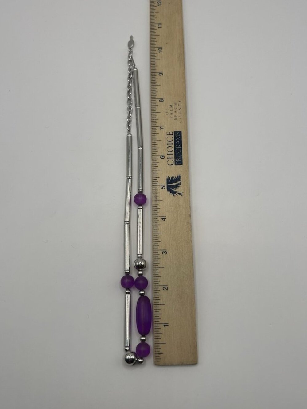 Sarah Coventry Silver Tone Necklace Purple Beads Vintage Mod Style Adjustable - Picture 9 of 9